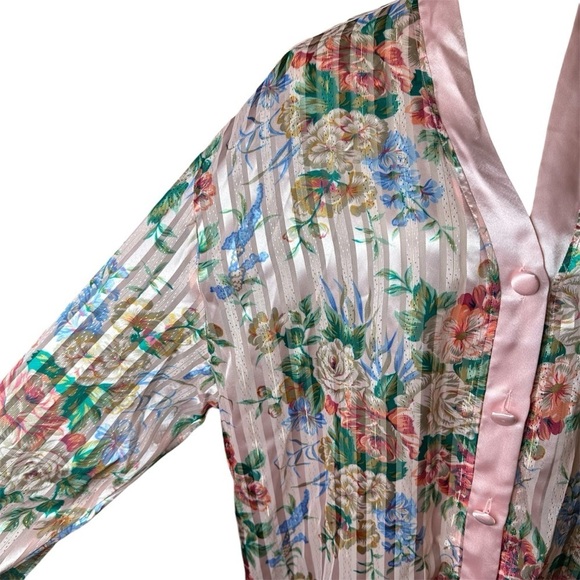 Vintage Victoria's Secret Gold Label Pink Satin Floral Sheer Pajama Top Large - Picture 6 of 8